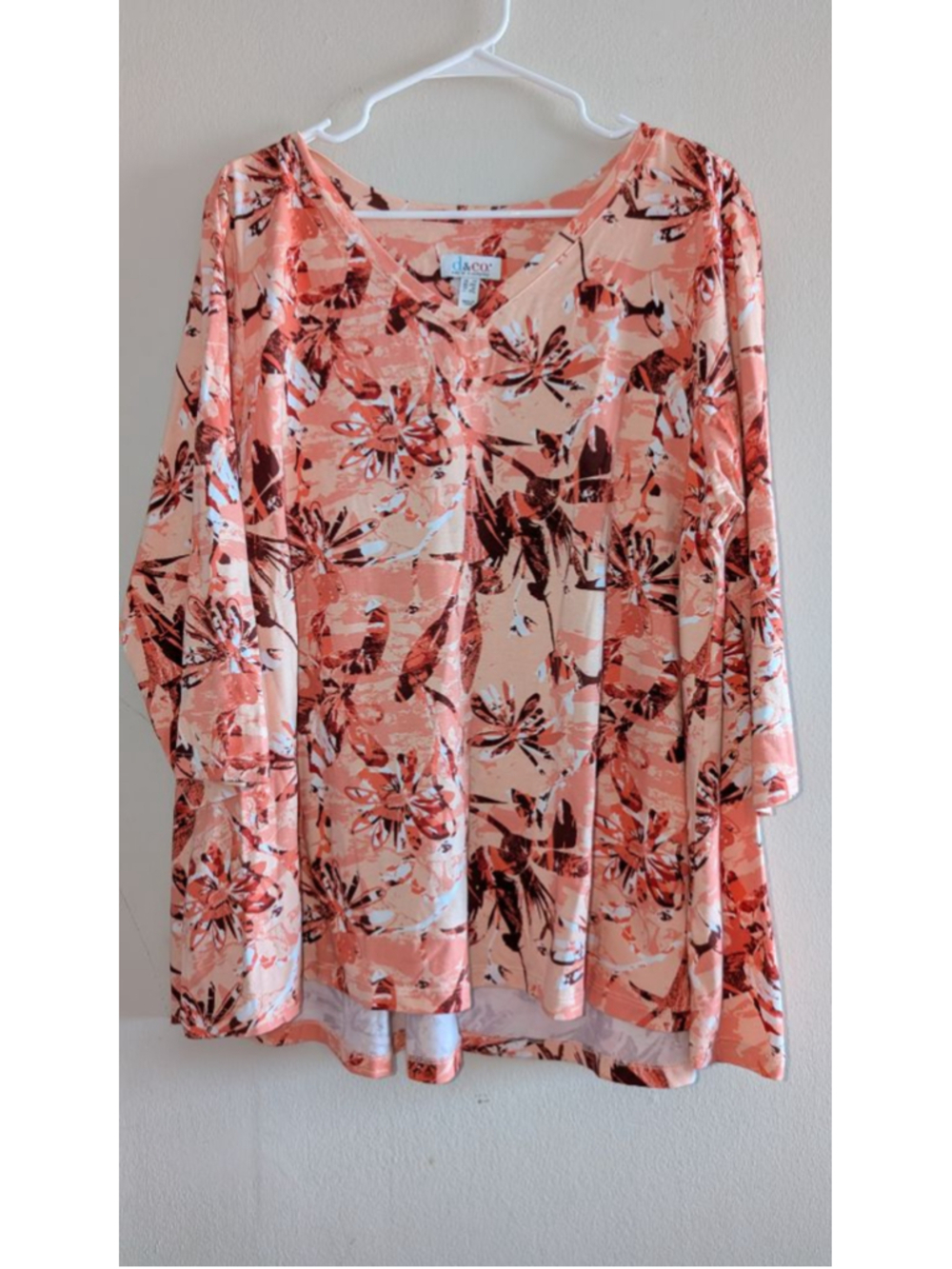 Denim & Co Tunic Orange Brown Floral 1X